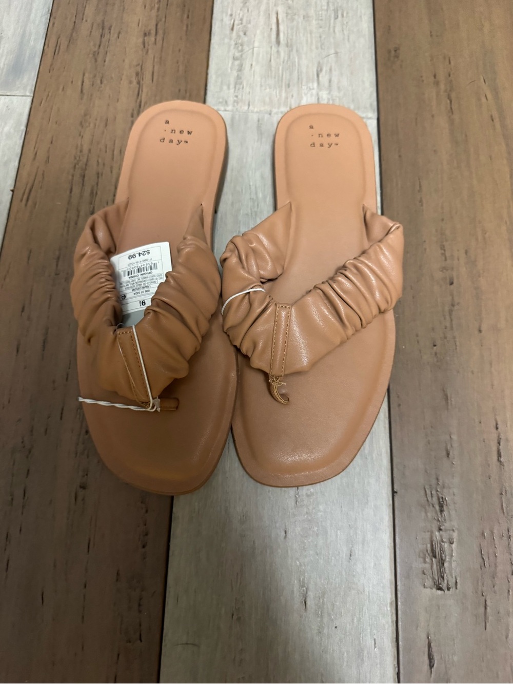 a new day Tan Ruched Toe-Post Slide Sandals